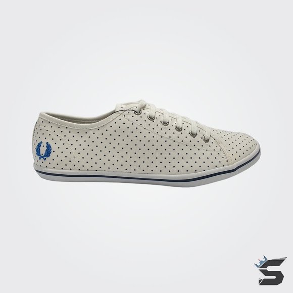 Fred Perry Phoenix [White/Blue] Polka Dot Print Flat Casual Shoes - Picture 1 of 5